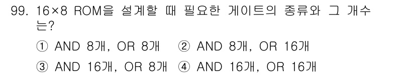 전자기사 2016년 99번 - 16×8 ROM을 설계할 때는 16개의 주소선과 8개의 데이터선이 필요하... 에 관한 핵심 기출문제