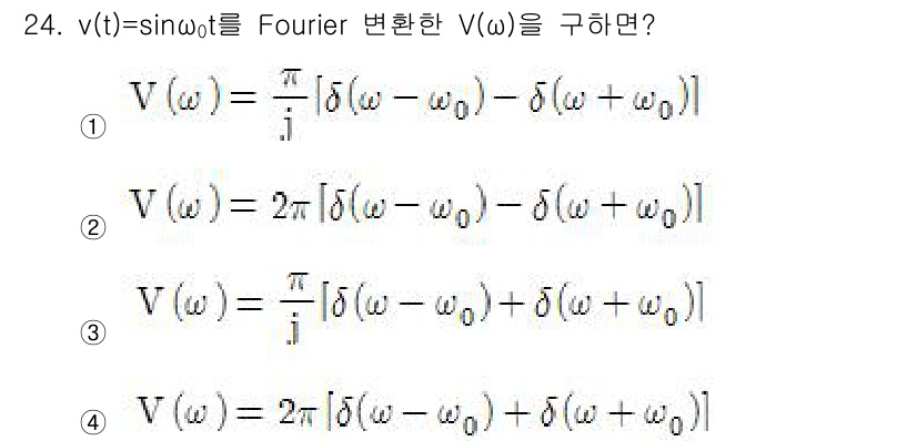 전자기사 2017년 24번 - 주어진 신호 \( v(t) = \sin(\omega_0 t) \)의 Fo... 에 관한 핵심 기출문제