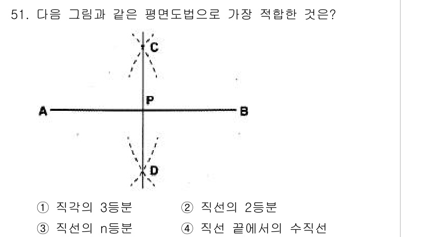 조경기사 2016년 51번 - 주어진 그림에서 점 A와 B를 연결한 직선은 선분의 연장선과 수직으로 교... 에 관한 핵심 기출문제
