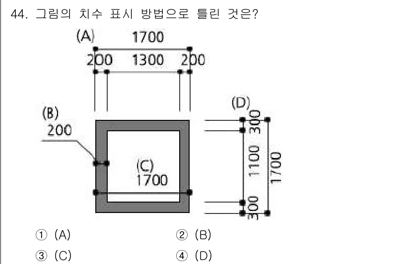 조경기사 2017년 44번 - 그림의 치수 표시 방법을 확인할 때, 기준점에서의 거리와 배치가 명확해야... 에 관한 핵심 기출문제