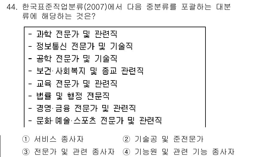 직업상담사_2급 2017년 44번 - 한국표준직업분류(2007)에서 중분류는 직업의 성격을 기반으로 전문성과 ... 에 관한 핵심 기출문제