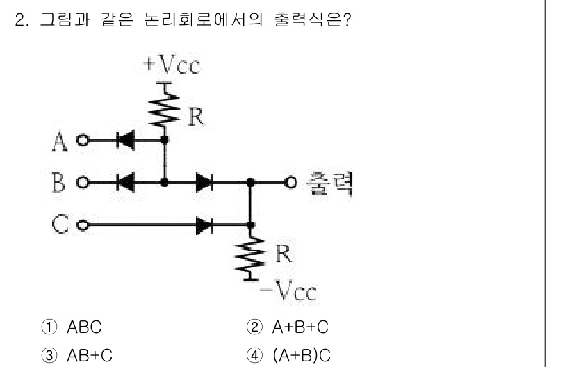 전기기능장 2017년 2번 - 주어진 회로에서 A, B, C가 논리 입력으로 사용되며, 각 입력에 따라... 에 관한 핵심 기출문제