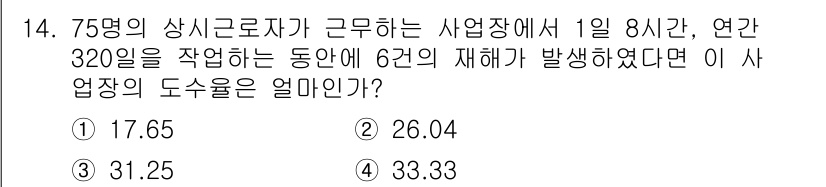 건설안전산업기사 2015년 14번 - 이 문제는 재해율을 계산하는 방법에 대한 내용을 포함하고 있습니다. 재해... 에 관한 핵심 기출문제