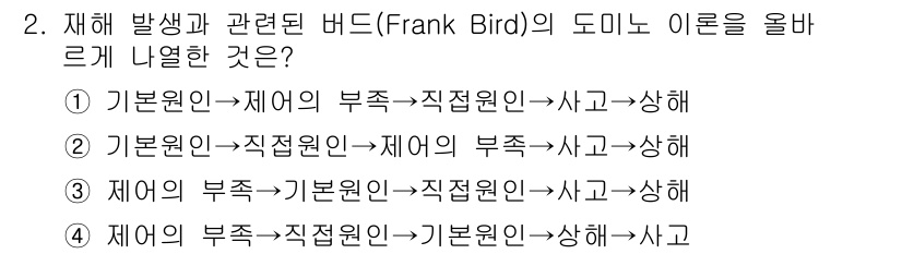 건설안전산업기사 2015년 2번 - 재해 발생과 관련된 밴드(Band)의 도미노 이론은 사고가 발생하는 원인... 에 관한 핵심 기출문제