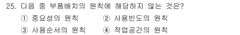 건설안전산업기사 2015년 25번 - 작용공간의 원칙은 부품배치에 영향을 미치지 않으며, 주로 작업자의 안전과... 에 관한 핵심 기출문제
