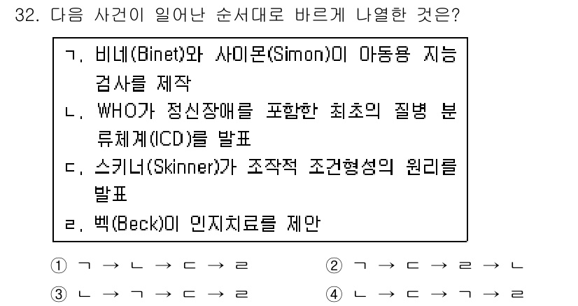 임상심리사_2급 2017년 32번 - 정답 3번인 이유는 WHO가 정신장애를 포함한 최초의 질병 분류체계인 I... 에 관한 핵심 기출문제