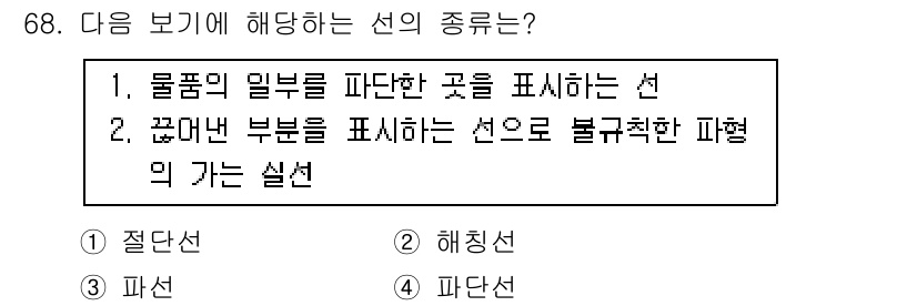 컴퓨터응용가공산업기사 2015년 68번 - "파선"은 물체의 일부를 나타내는 선으로, 실제 물체의 외형을 간략하게 ... 에 관한 핵심 기출문제