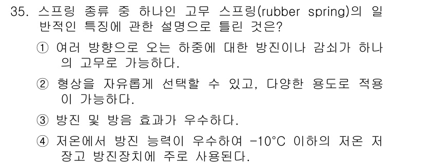 컴퓨터응용가공산업기사 2016년 35번 - 고무 스프링(rubber spring)은 다양한 방향에서 하중을 받을 수... 에 관한 핵심 기출문제
