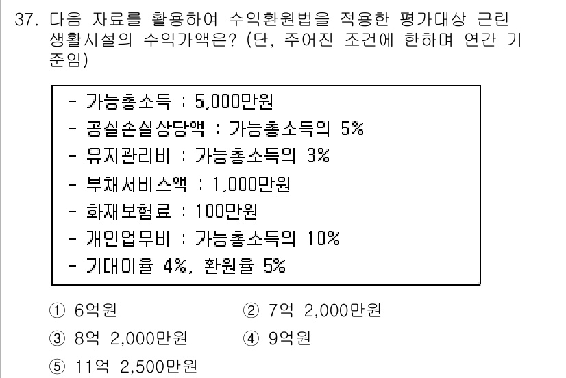 공인중개사_1차 2017년 37번 - 주어진 자료에 따르면, 가능한 총소득은 5,000만 원입니다. 이에 따라... 에 관한 핵심 기출문제