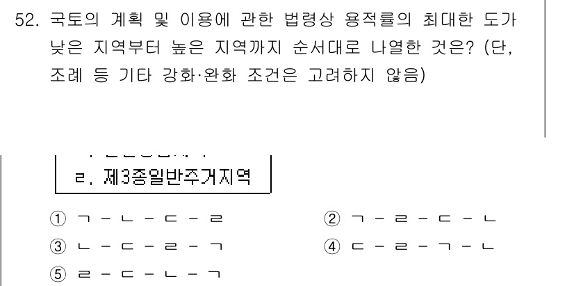 공인중개사_2차 2017년 52번 - 이는 국가의 계획 및 이용에 관한 법령상 용적률 최대한도를 제시하며, 지... 에 관한 핵심 기출문제