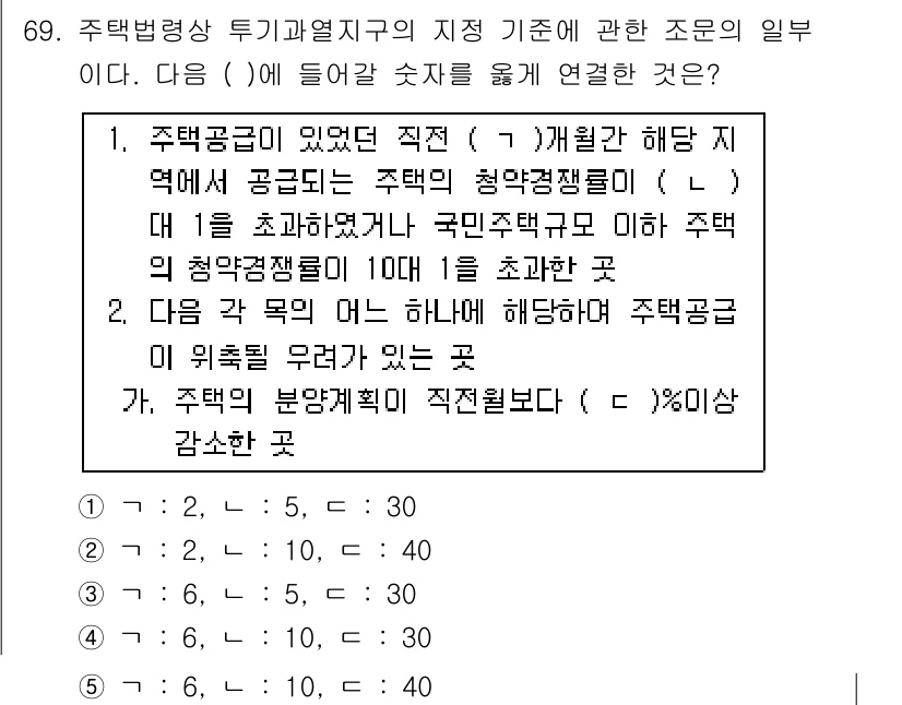 공인중개사_2차 2017년 69번 - 주택법령상 투기과열지구의 지정 기준과 관련하여, 주택 청약 점수가 영향을... 에 관한 핵심 기출문제