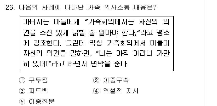 사회복지사_1급(2교시) 2018년 26번 - 정답은 2입니다. "가족회의에서는 자신의 의견을 소신 있게 밝혀야 한다"... 에 관한 핵심 기출문제