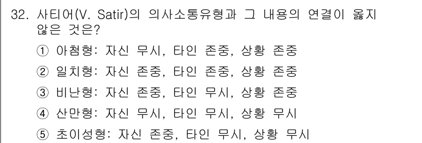 사회복지사_1급(2교시) 2018년 32번 - 이 유형에서 '타인 존중'이 부재하고 '자신 존중'과 '상황 존중'만 존... 에 관한 핵심 기출문제