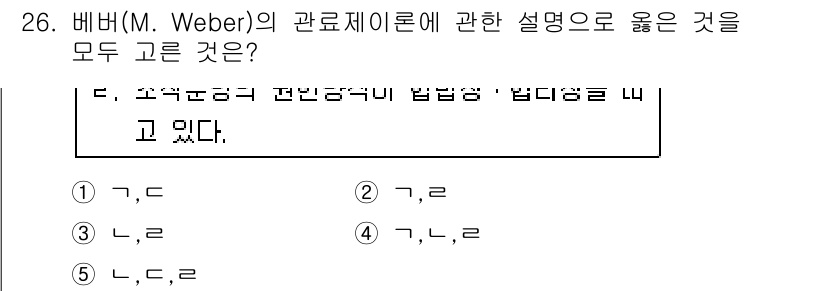 사회복지사_1급(3교시) 2018년 26번 - 베버의 관료제 이론은 합리적이고 효율적인 조직 구조를 강조하며, 업무 분... 에 관한 핵심 기출문제