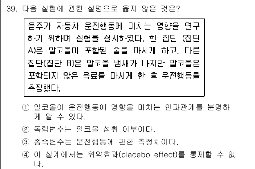 텔레마케팅관리사 2017년 39번 - . 이 설명은 실험의 목적에 대한 이해와 관련이 있으며, 실험 설계에서 ... 에 관한 핵심 기출문제