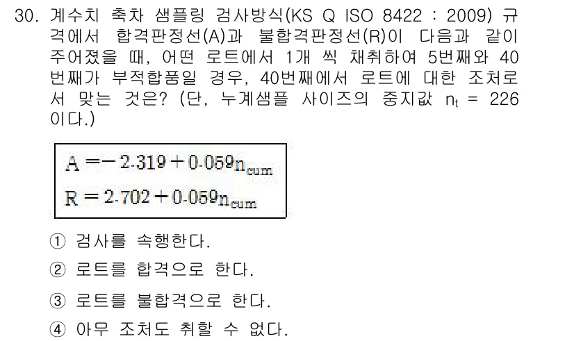 품질경영기사 2016년 30번 - 문제에서 제시된 검사의 기준을 통해 로트의 불량률이 특정한 값 이하인지 ... 에 관한 핵심 기출문제