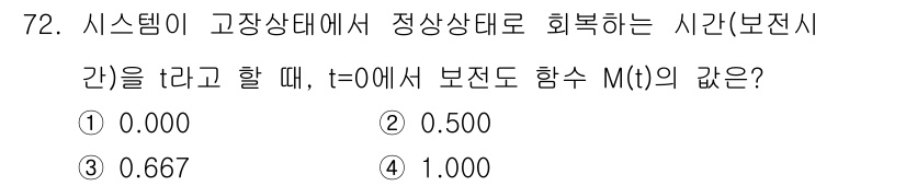 품질경영기사 2016년 72번 - 주어진 문제는 시스템이 정상상태에 도달하는 시간(보전시간)을 묻고 있습니... 에 관한 핵심 기출문제