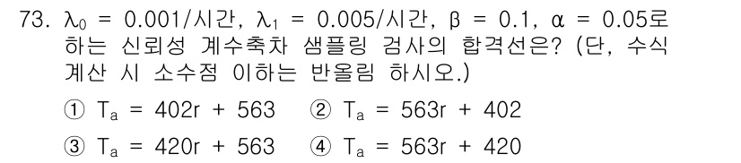 품질경영기사 2016년 73번 - 해당 자격증의 핵심 개념을 묻는 객관식 문제