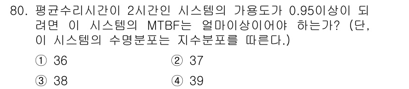 품질경영기사 2016년 80번 - MTBF(Mean Time Between Failures)는 시스템의 신... 에 관한 핵심 기출문제