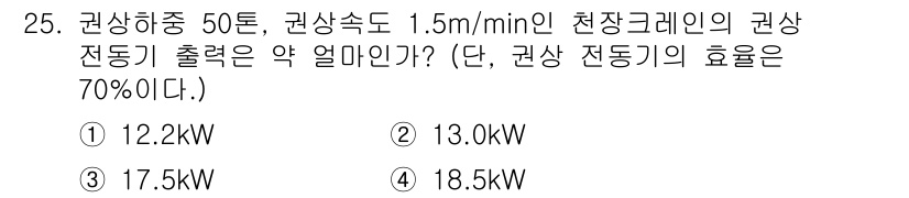 천장크레인운전기능사 2015년 25번 - 해당 자격증의 핵심 개념을 묻는 객관식 문제