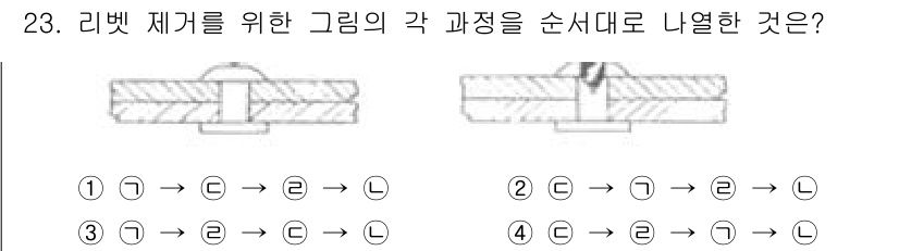 항공기관정비기능사 2016년 23번 - 리벳 제거 과정은 리벳의 종류와 형태에 따라 다르지만, 일반적으로 리벳의... 에 관한 핵심 기출문제