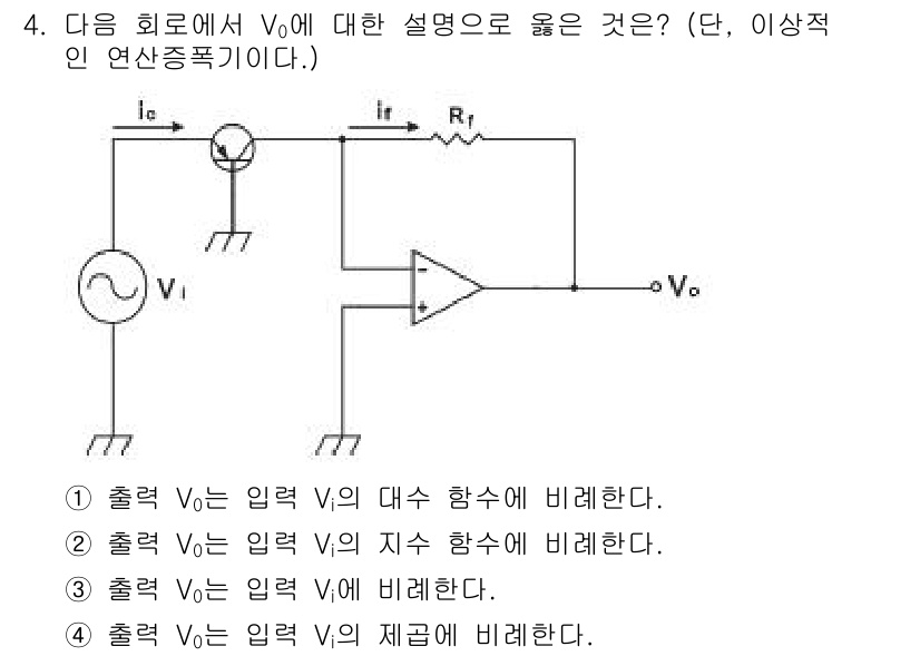 전자산업기사 2015년 4번 - . 출력 V₀는 입력 V₁에 대한 함수로 표현되며, 이는 기본적인 전자 ... 에 관한 핵심 기출문제