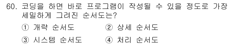 전자산업기사 2016년 60번 - 정답은 3번 '시스템 순서도'입니다. 시스템 순서도는 프로그램의 전반적인... 에 관한 핵심 기출문제