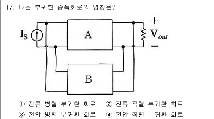 전자산업기사 2017년 17번 - 주어진 회로에서 A는 전류를 병렬로 나누는 역할을 하고 B는 전압을 조정... 에 관한 핵심 기출문제