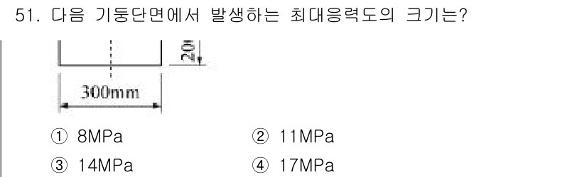 실내건축산업기사 2016년 51번 - 주어진 기둥단면의 최대 응력은 하중에 의해 발생합니다. 기둥의 단면적과 ... 에 관한 핵심 기출문제