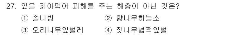 식물보호기사 2016년 27번 - 잣나무좀벌은 주로 잣나무와 관련된 해충으로, 다른 식물의 피해와 관련이 ... 에 관한 핵심 기출문제