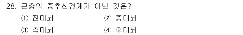 식물보호기사 2016년 28번 - 정답은 3. 촉대뇌입니다. 촉대뇌는 곤충의 중추신경계에서 벗어난 구조로,... 에 관한 핵심 기출문제