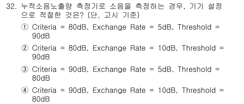 산업위생관리기사 2016년 32번 - 문제에서 제시된 조건에 따라 누적 소음 노출량의 기준을 적용해야 합니다.... 에 관한 핵심 기출문제