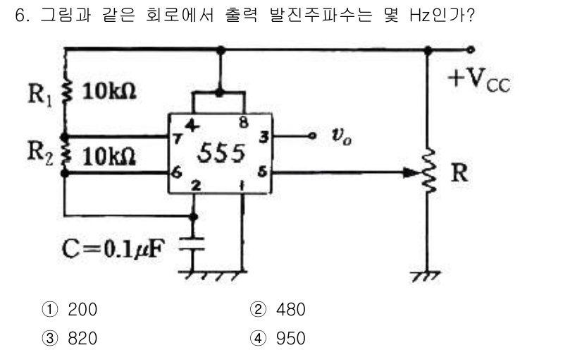 전자기능장 2017년 6번 - 주어진 회로는 555 타이머를 사용한 아날로그 파형 발생 회로입니다. 출... 에 관한 핵심 기출문제
