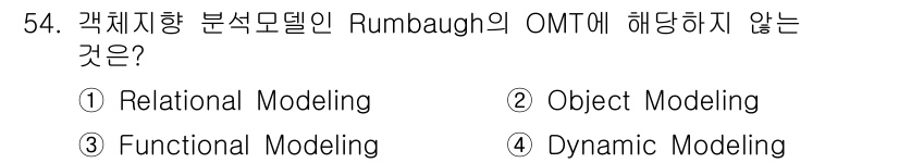 멀티미디어콘텐츠제작전문가(구) 2017년 54번 - . Relational Modeling  
Rumbaugh의 OMT(Ob... 에 관한 핵심 기출문제