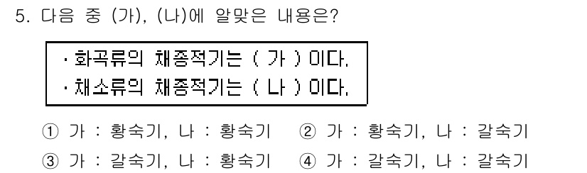 종자기사 2016년 5번 - (가)의 내용은 "화국록의 채종직기는 황숙기"로, 중국의 재배 방식에서 ... 에 관한 핵심 기출문제