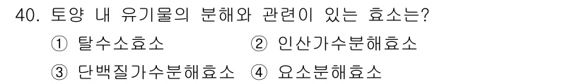유기농업기능사 2015년 40번 - 정답은 ⑤입니다. 토양 내 유기물이 분해될 때 발생하는 효소는 미생물의 ... 에 관한 핵심 기출문제