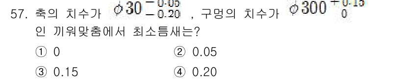 기계가공조립기능사 2015년 57번 - 구멍의 치수가 300 +0.05, 축의 치수가 297.8350 -0.05... 에 관한 핵심 기출문제