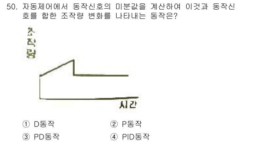 에너지관리기사 2017년 51번 - 자동제어 시스템에서 D 계통은 현재의 오차에 비례하여 제어량을 조정하며,... 에 관한 핵심 기출문제