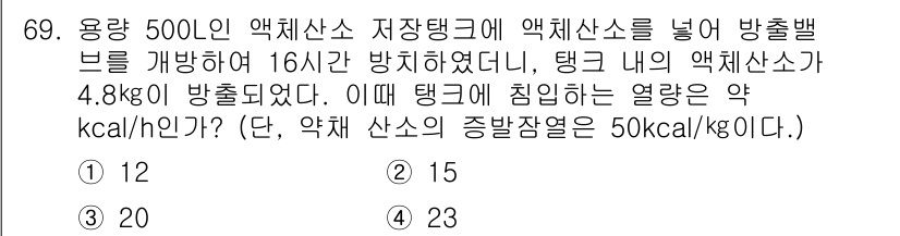 가스기사 2016년 69번 - 주어진 문제에서 액체 상태의 암모니아가 방출된 질량과 열량을 고려해야 합... 에 관한 핵심 기출문제