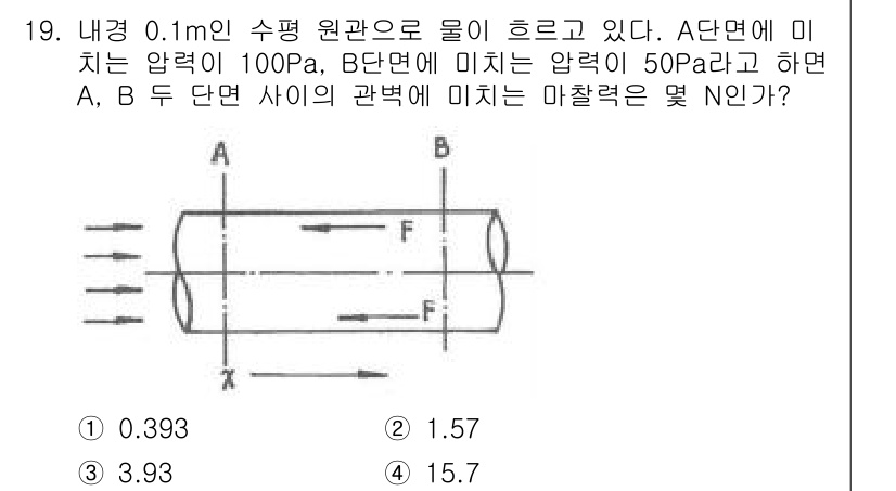 가스기사 2017년 19번 - 문제에서 주어진 압력 차이와 유체의 흐름에 따라 마찰력은 파이프의 지름과... 에 관한 핵심 기출문제