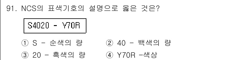 컬러리스트기사 2017년 91번 - 정답은 4번 Y70R이 정확한 설명입니다. NCS에서 "Y"는 색상의 주... 에 관한 핵심 기출문제
