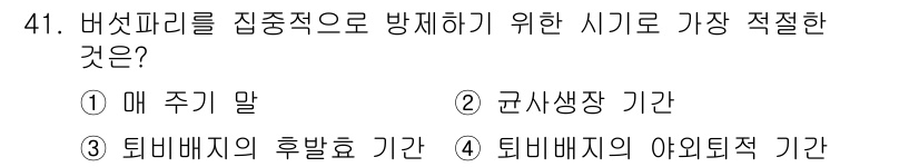버섯종균기능사 2015년 41번 - 버섯파리를 집중적으로 방지하기 위한 시기로는 군사생장 기간이 가장 적절합... 에 관한 핵심 기출문제