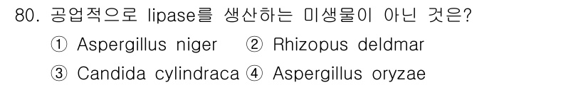 식품산업기사(구) 2016년 81번 - Rhizopus delmar은 공업적으로 lipase를 생산하지 않는 미... 에 관한 핵심 기출문제