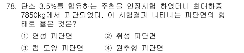금속재료산업기사 2015년 78번 - 주어진 주철은 3.5%의 탄소를 포함하고 있으며, 이는 주철의 특성상 백... 에 관한 핵심 기출문제