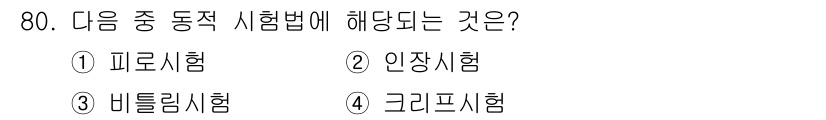 금속재료산업기사 2016년 80번 - 피로시험은 재료의 반복하중 아래에서의 내구성을 평가하는 실험으로, 재료의... 에 관한 핵심 기출문제