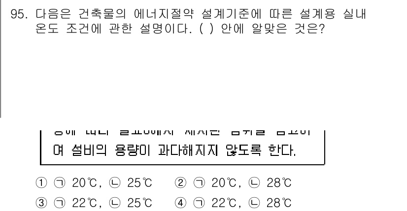 건축설비기사 2016년 95번 - 건축물의 에너지 절약 설계기준에 따르면, 설비의 용량은 온도가 특정 범위... 에 관한 핵심 기출문제