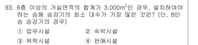 건축설비기사 2017년 93번 - 6층 이상의 건물에서 승강기의 최소 대수는 바닥 수와 건물 면적에 따라 ... 에 관한 핵심 기출문제
