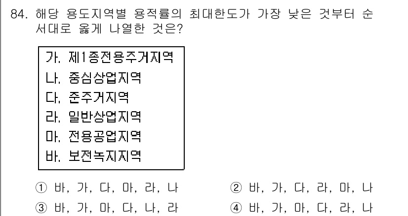 도시계획기사 2016년 84번 - 해당 용도지역별 용적률은 일반적으로 상업지역이 가장 높고, 주거지역은 상... 에 관한 핵심 기출문제