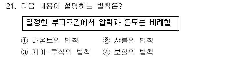 산업위생관리산업기사 2016년 21번 - 정답은 2. 사렐의 법칙입니다. 사렐의 법칙은 일정한 부피에서 압력과 온... 에 관한 핵심 기출문제