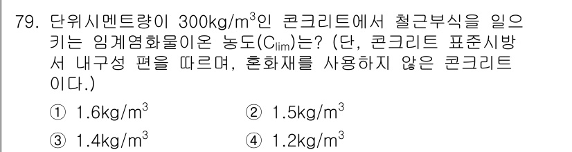 콘크리트기사 2016년 79번 - 주어진 단위 중량의 콘크리트에서 임계영화율을 구하기 위해, 콘크리트의 물... 에 관한 핵심 기출문제